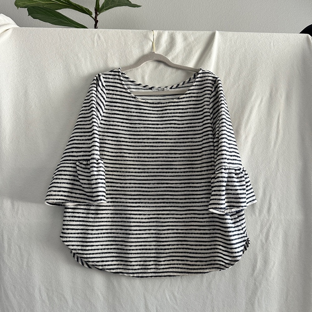 Green Envelope navy blue and white Striped Blouse